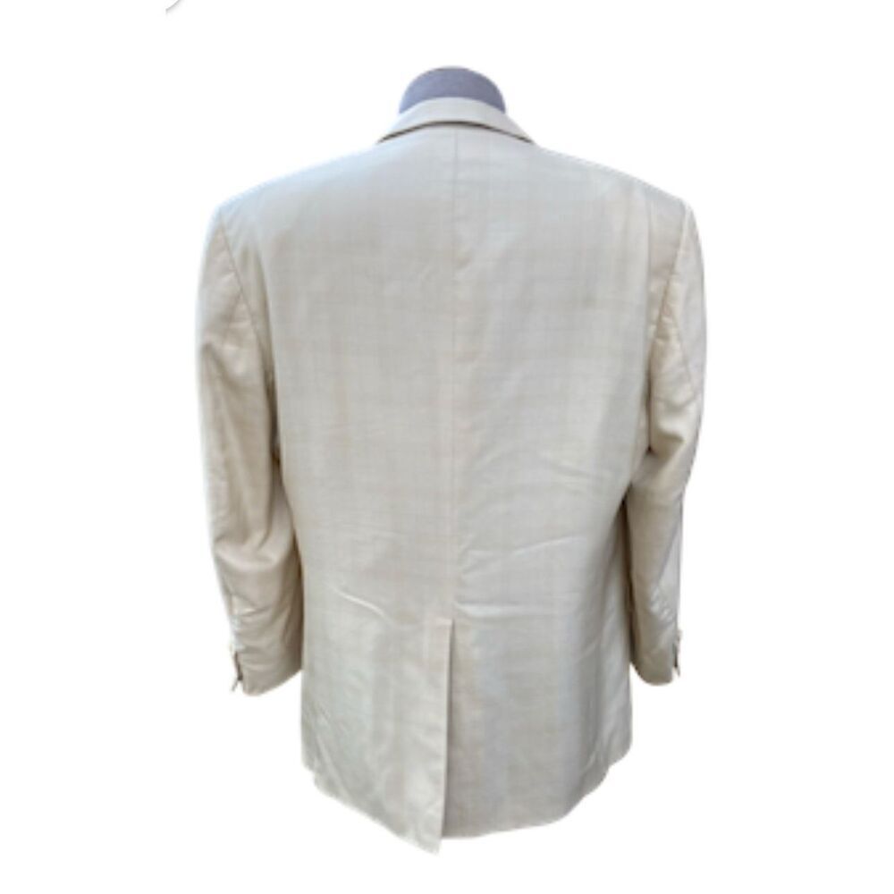 Vintage Silk Blend Blazer by Lancia Sz. 42R Faint Yellow with pale plaid - Picture 3 of 11